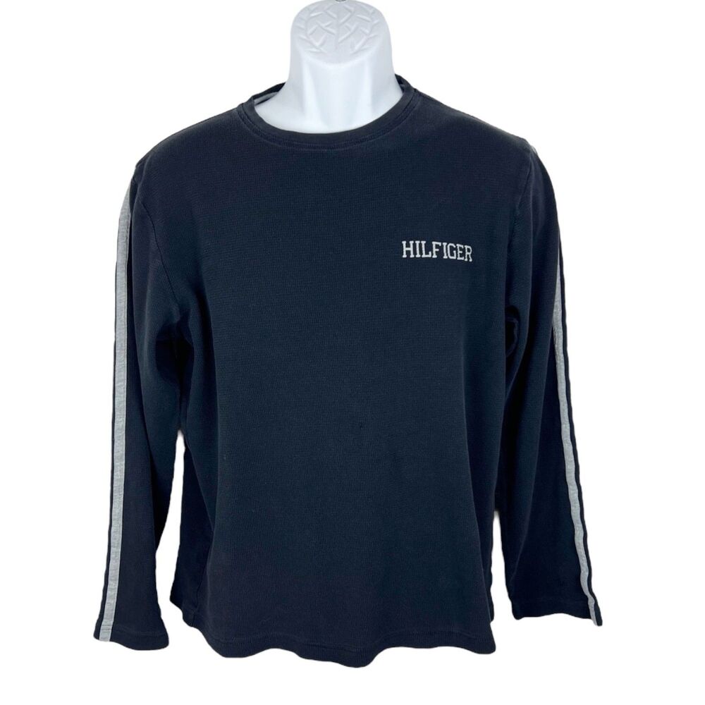 Tommy Hilfiger Sweater Men Small Black Crew Neck Waffle Knit L/S Pullover